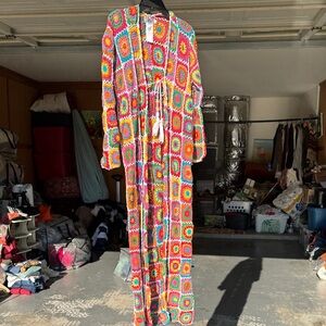 Free People Wild Orange Tree Multicolor Crochet Cardigan